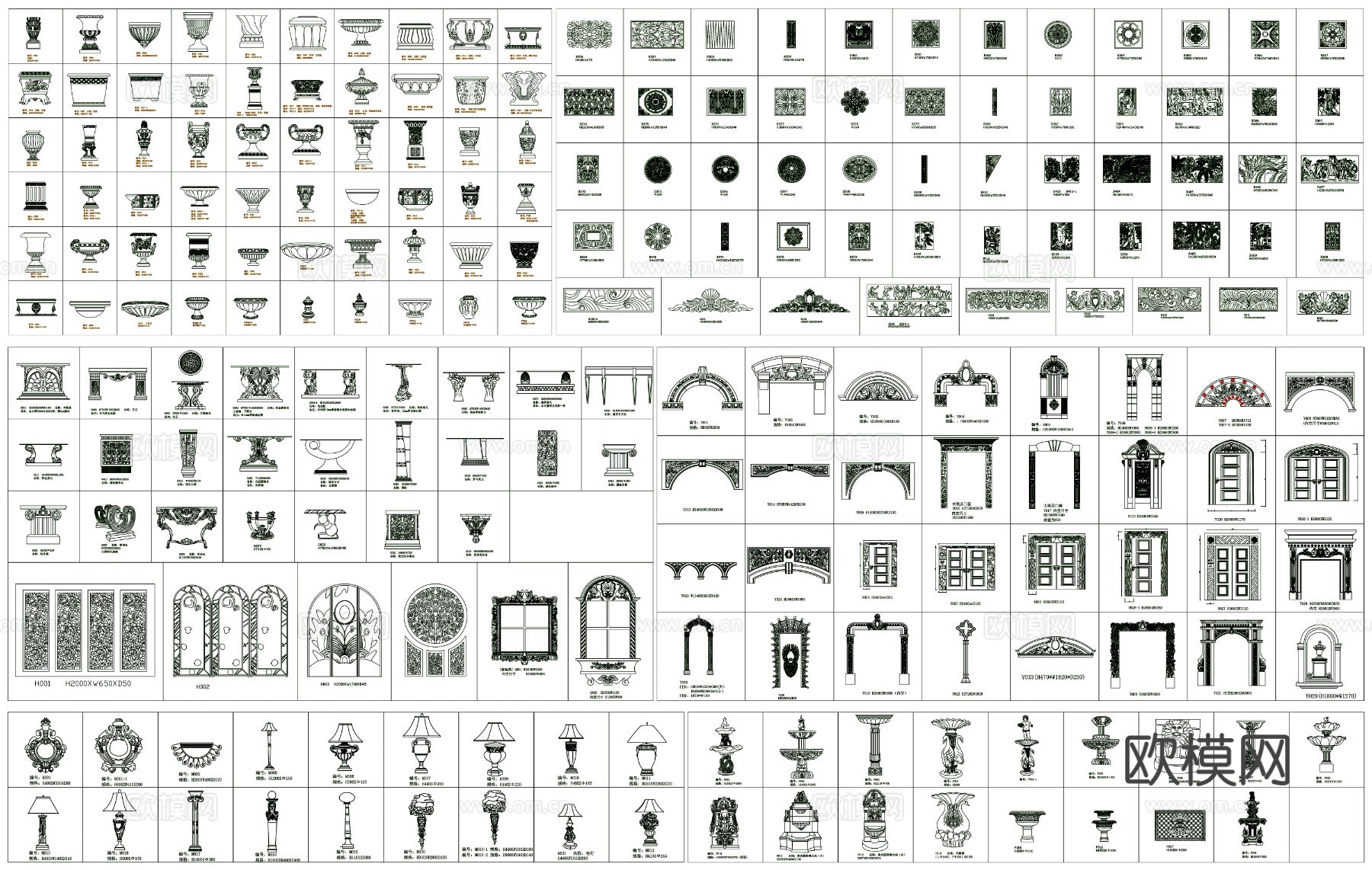 欧式花纹 构件 欧式构件 欧式素材cad图库下载（渲染图2）