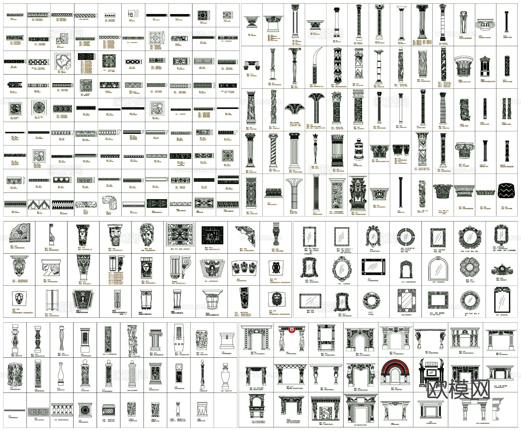 欧式花纹 构件 欧式构件 欧式素材cad图库下载（渲染图4）