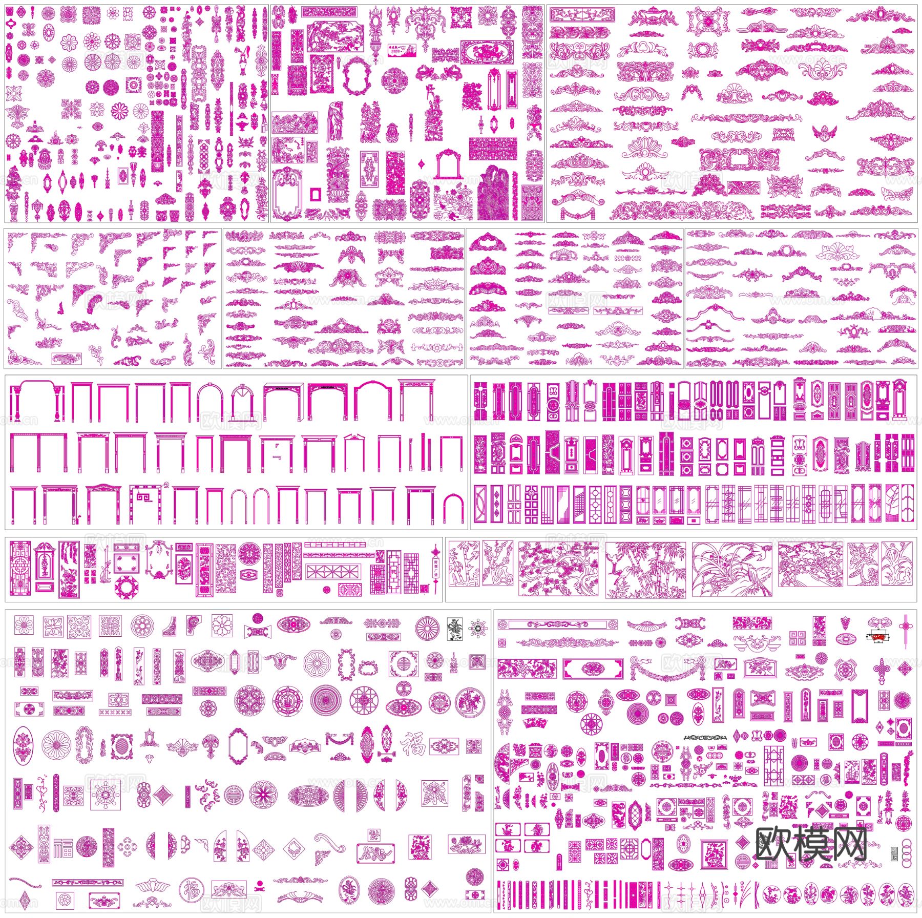 欧式花纹 构件 欧式构件 欧式素材cad图库下载（渲染图1）