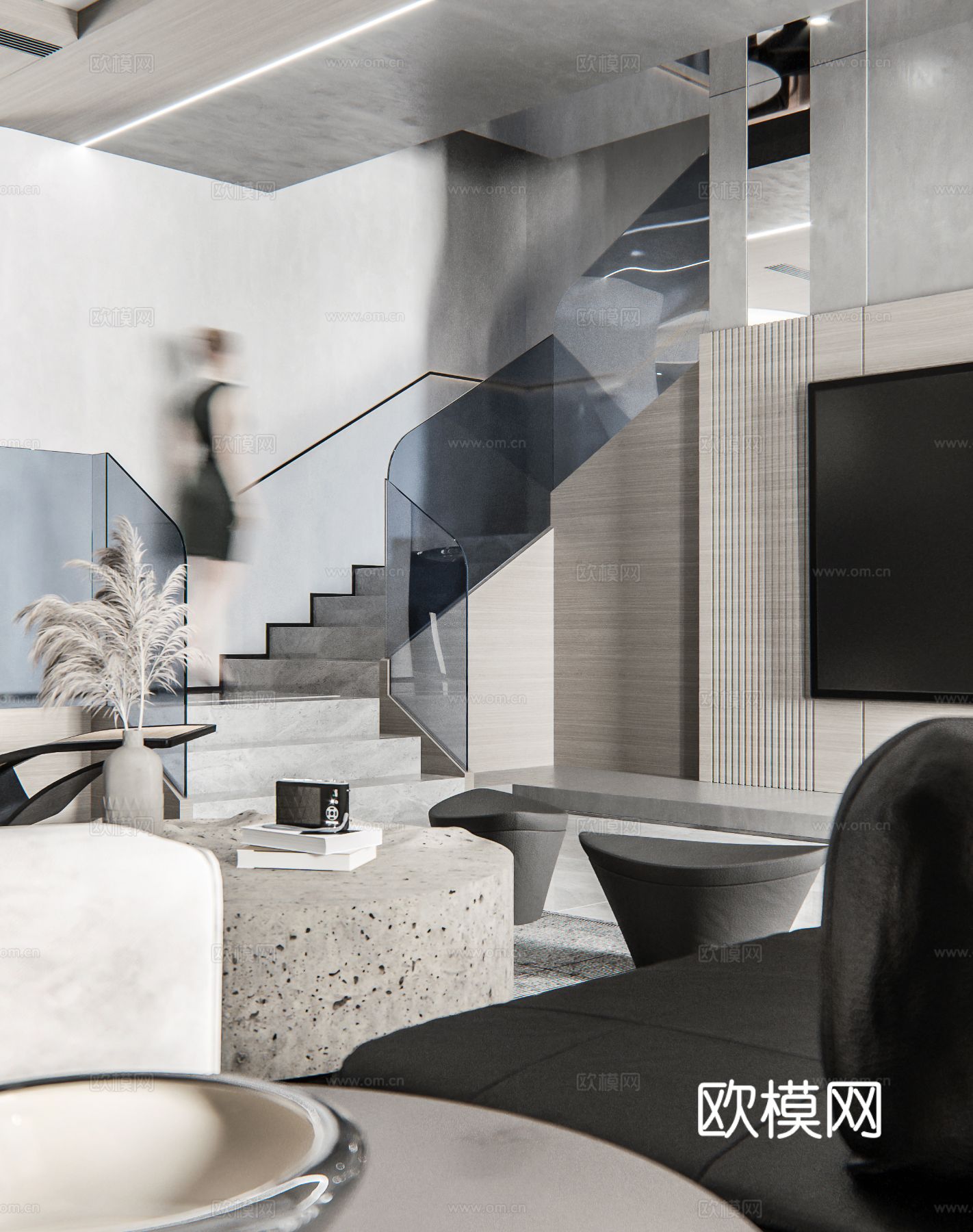 现代复式家居  loft 公寓装修效果图下载（渲染图5）