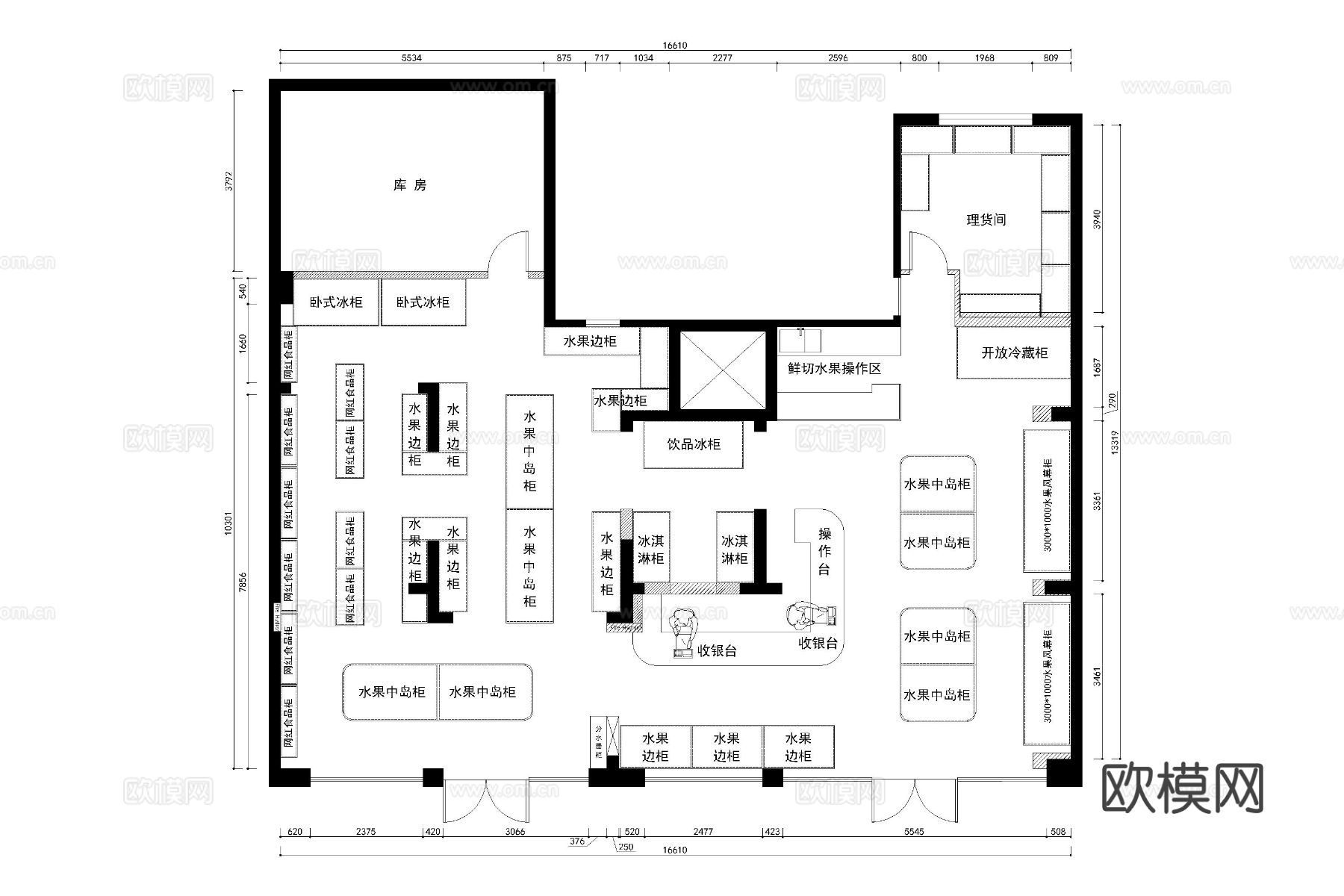 水果店 生鲜店 果蔬店cad平面图