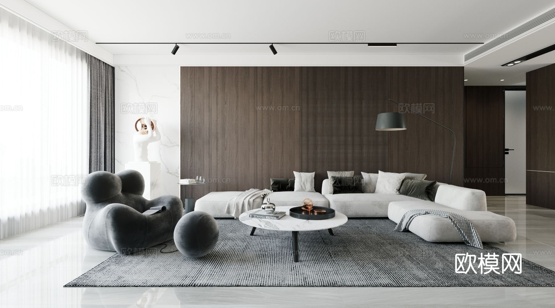 现代复式家居  loft 公寓装修效果图下载（渲染图1）