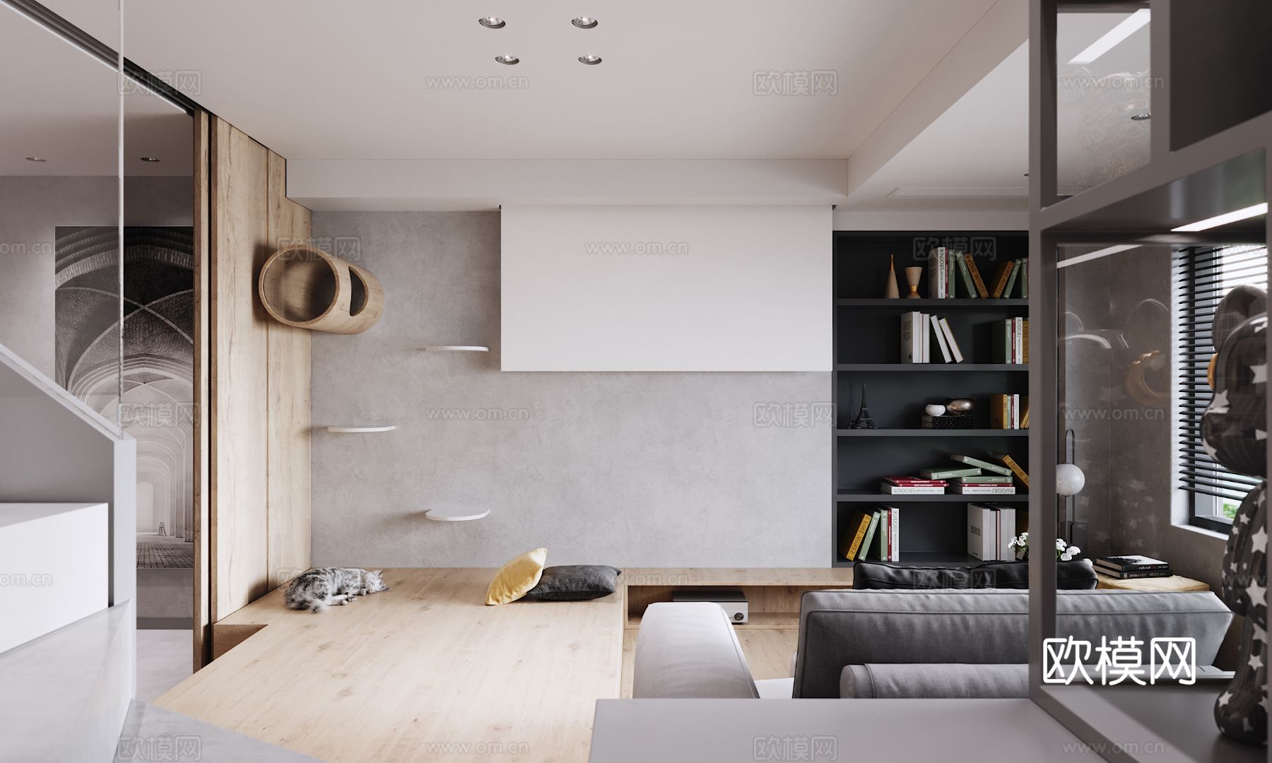 现代复式家居公寓装修效果图下载（渲染图4）