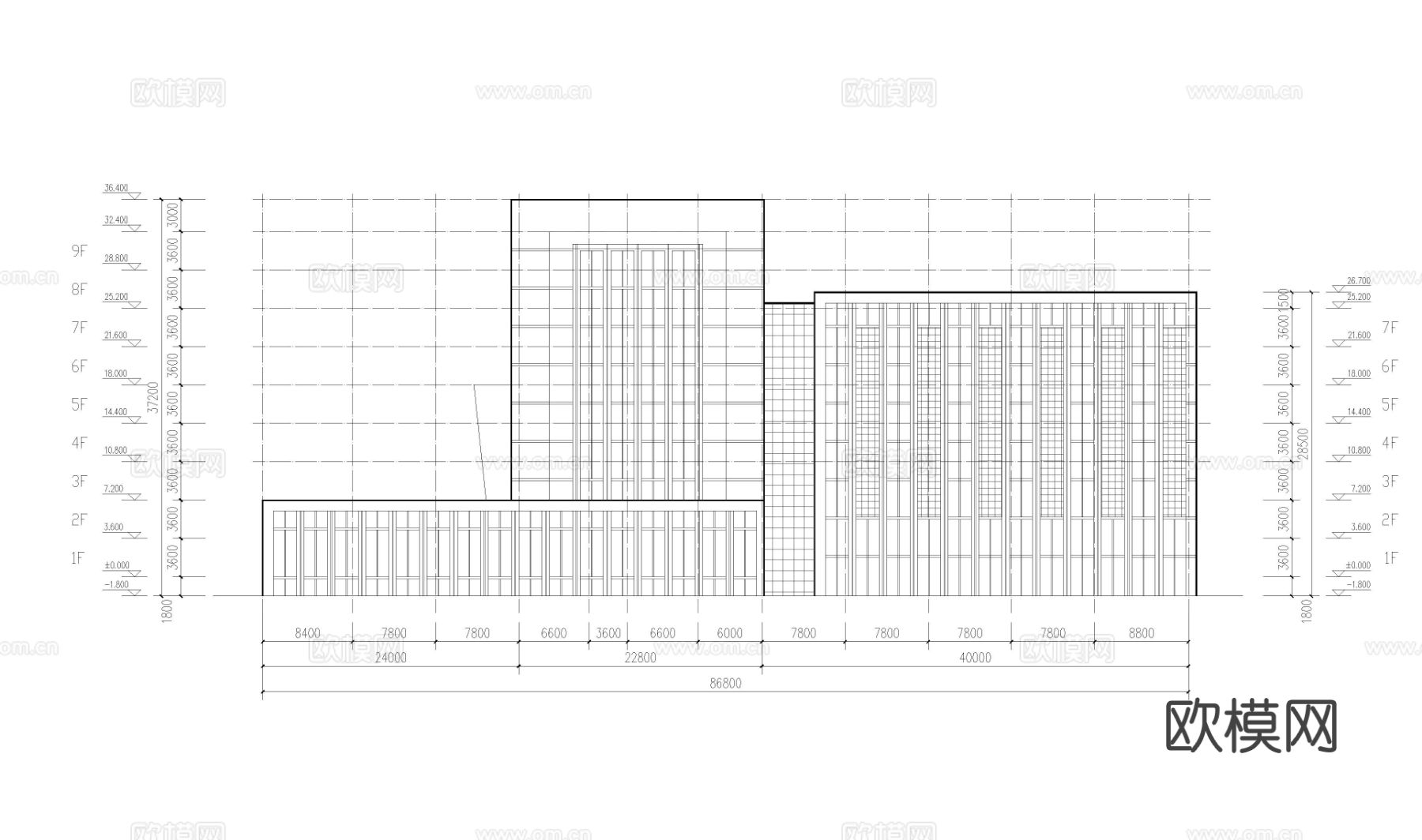 国防大学综合楼cad施工图下载（渲染图3）