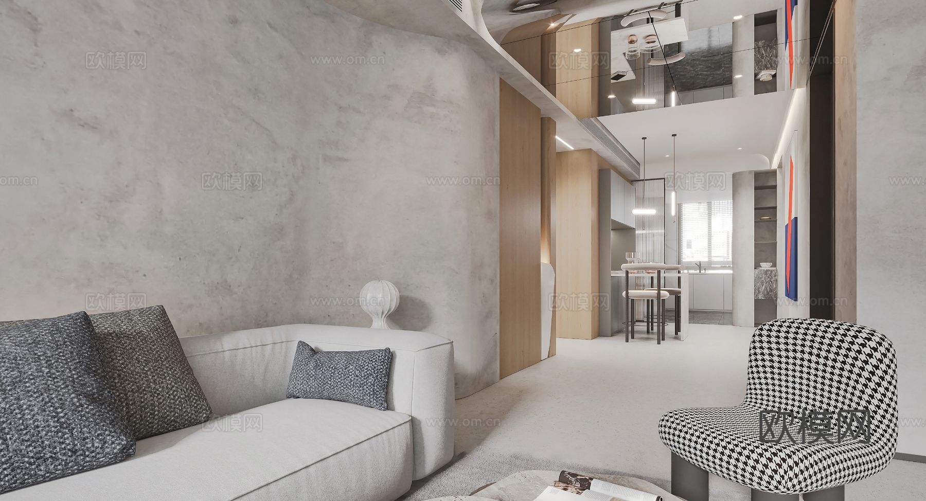 现代复式家居  loft 公寓装修效果图下载（渲染图7）