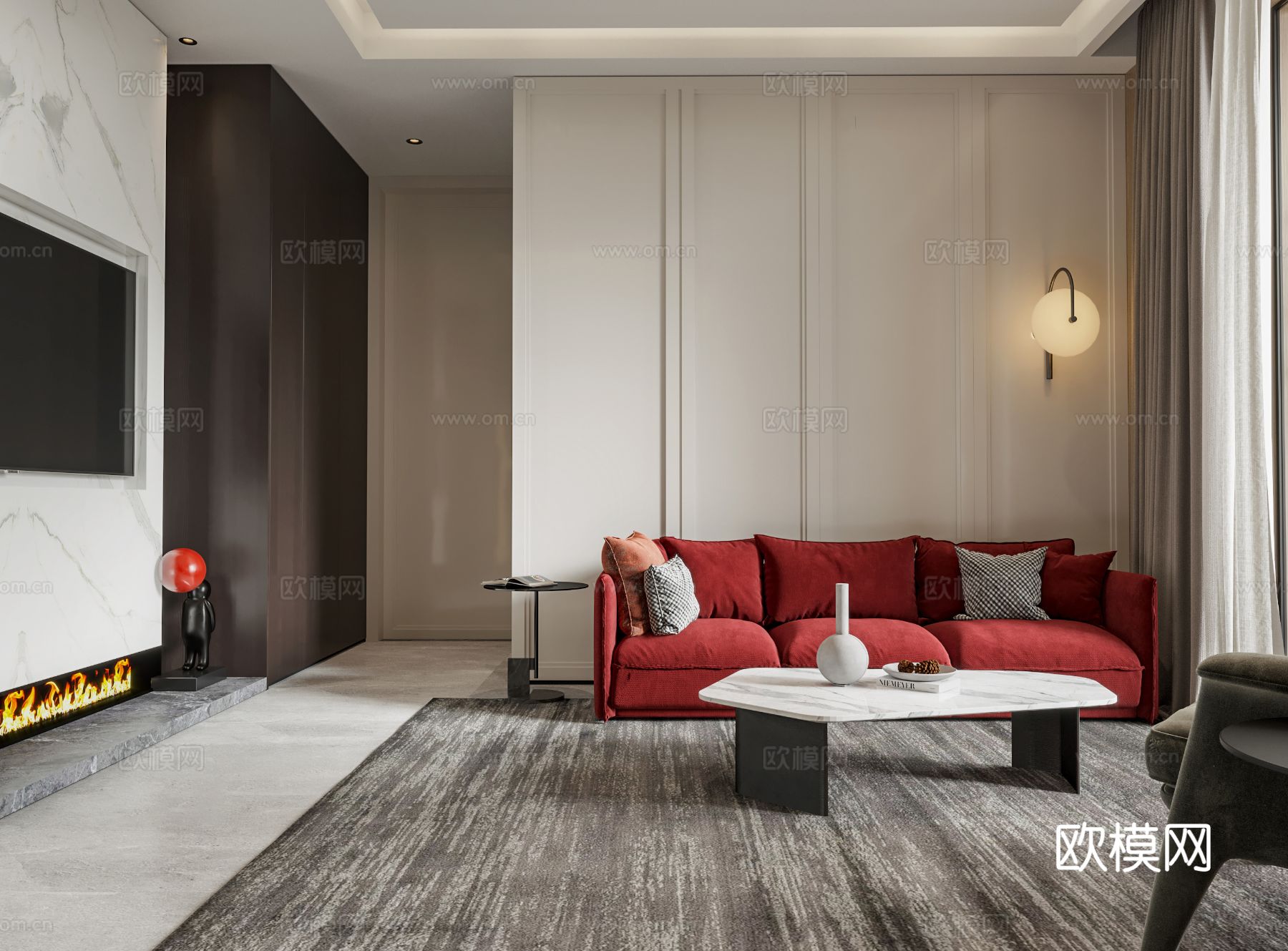 美式公寓客餐厅装修效果图下载（渲染图1）