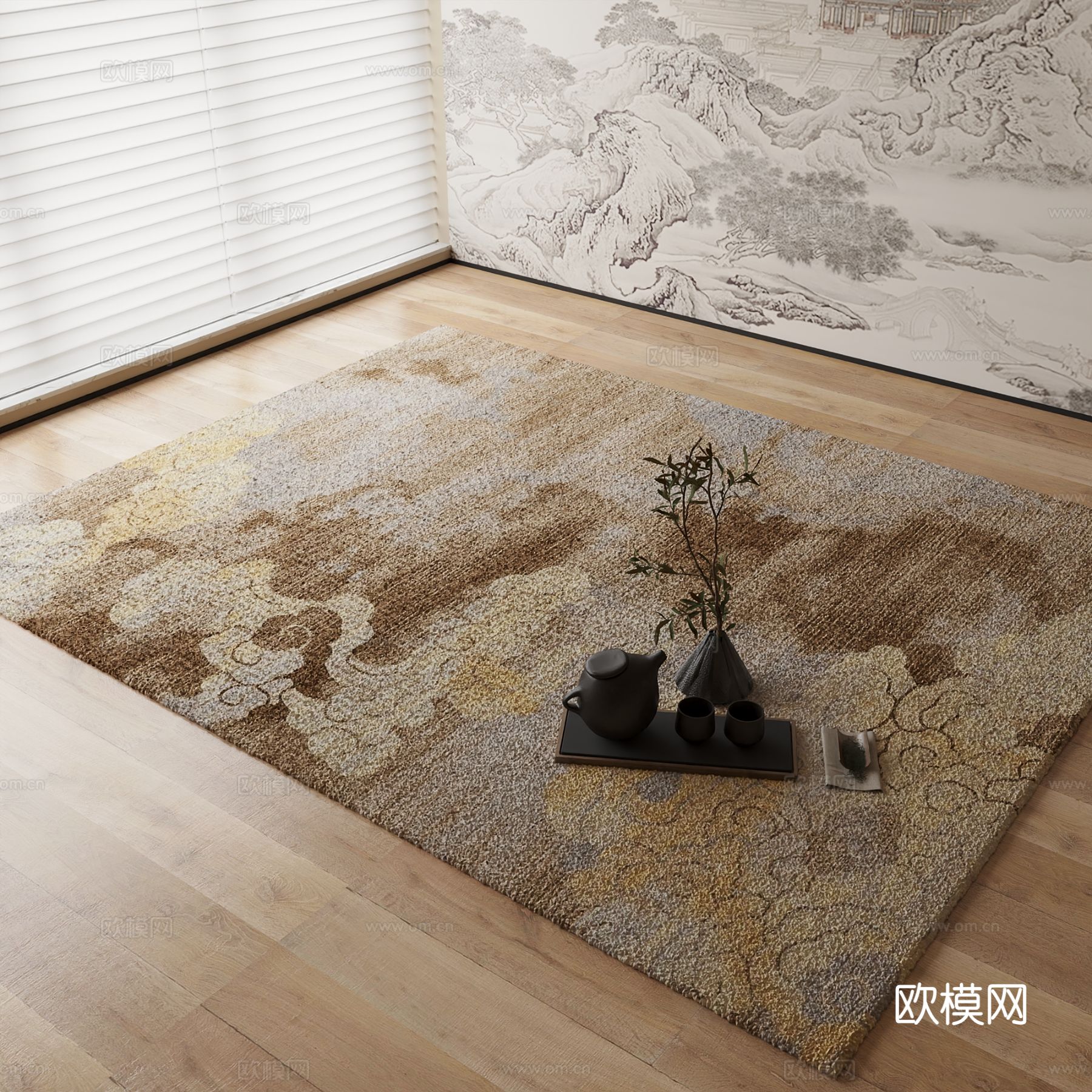 新中式地毯3d模型下载