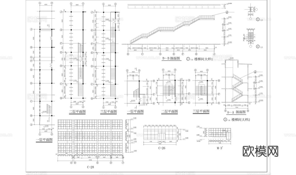 全套辦公樓建筑cad施工圖帶效果圖下載(渲染圖3)