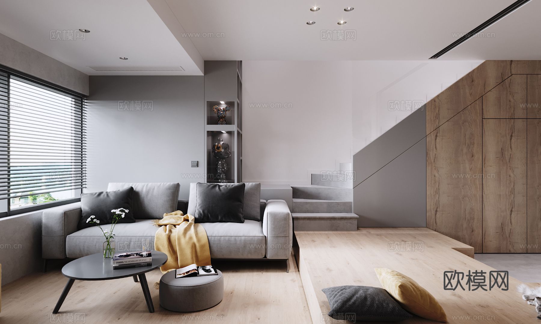 现代复式家居公寓装修效果图下载（渲染图1）