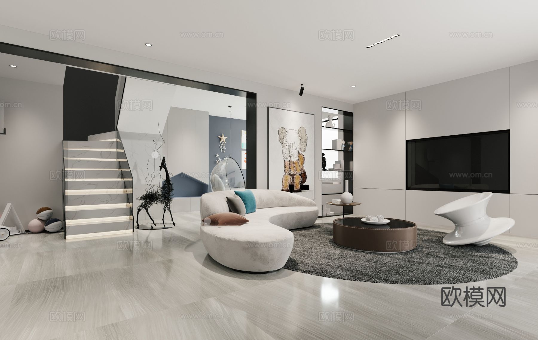 现代复式家居  loft 公寓装修效果图下载（渲染图5）