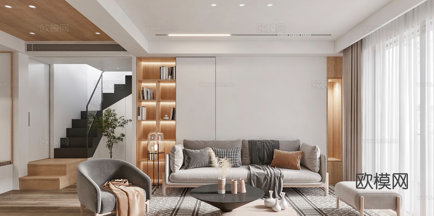 现代复式家居  loft 公寓装修效果图下载（渲染图2）