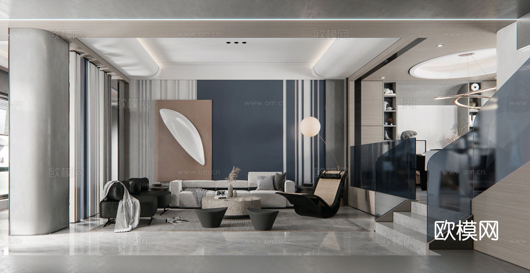 现代复式家居  loft 公寓装修效果图下载（渲染图1）