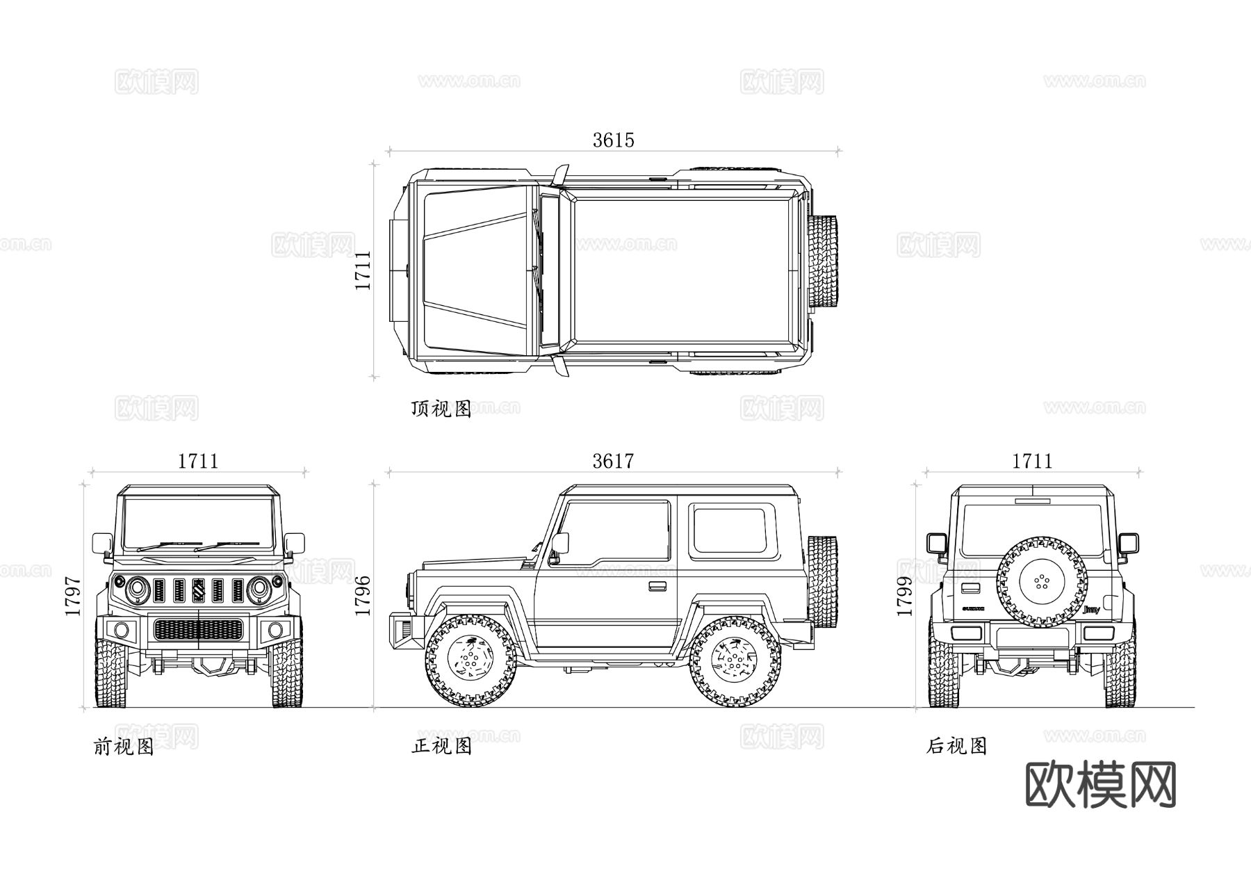 吉姆尼SUV 越野吉姆尼 铃木越野车cad大样图