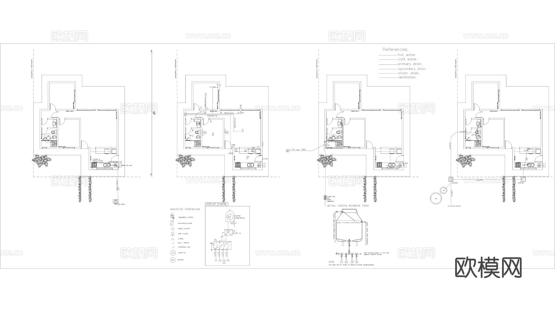 一层简单住宅建筑cad平面图