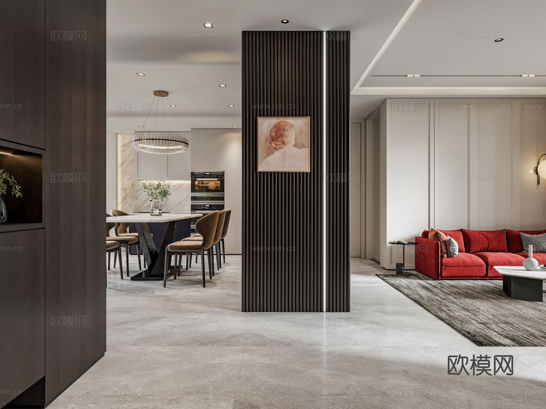 美式公寓客餐厅装修效果图下载（渲染图3）