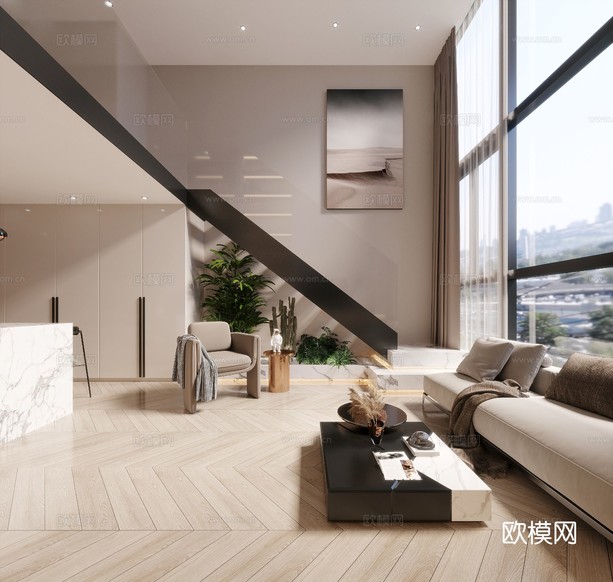 现代复式公寓装修效果图下载(渲染图2)