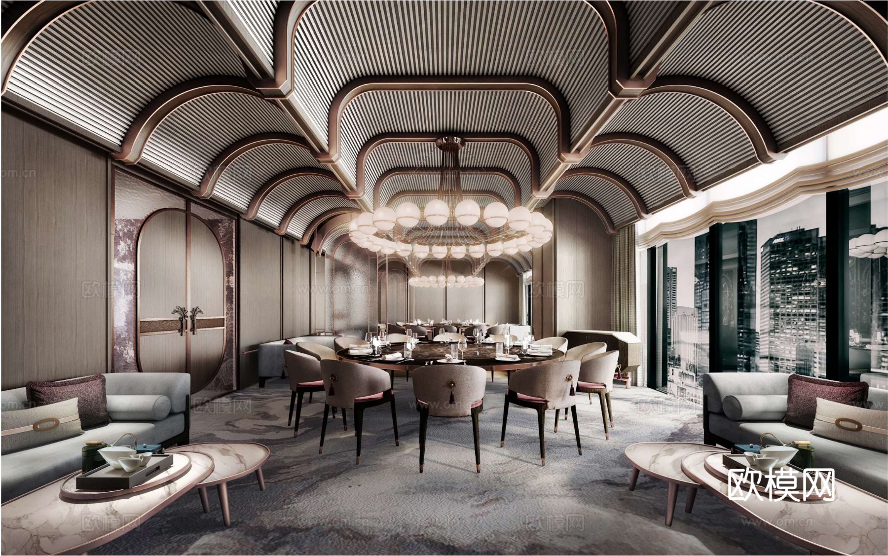 杭州滨奥皇冠假日酒店cad施工图下载（渲染图1）