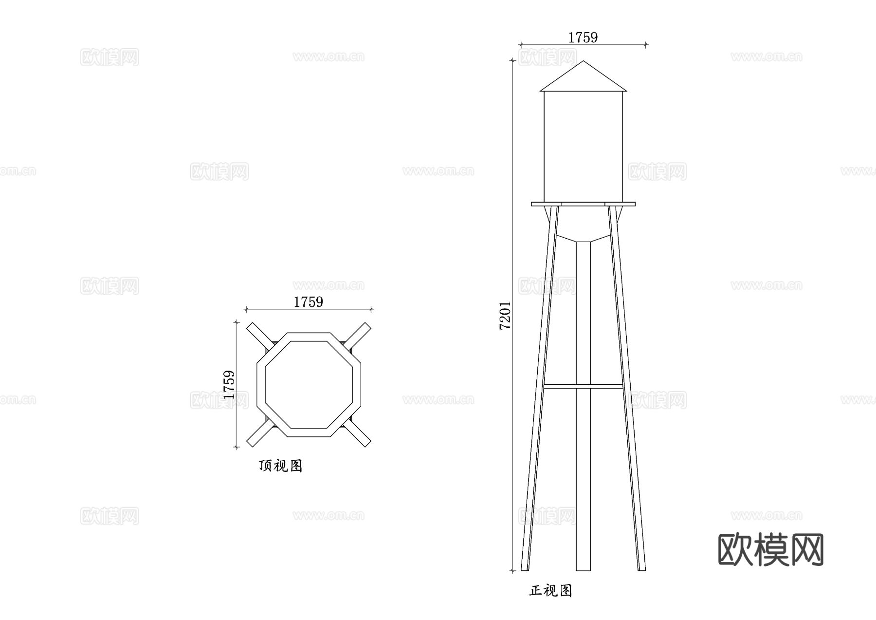 水塔 储水罐 高位水箱 储水箱cad图库下载