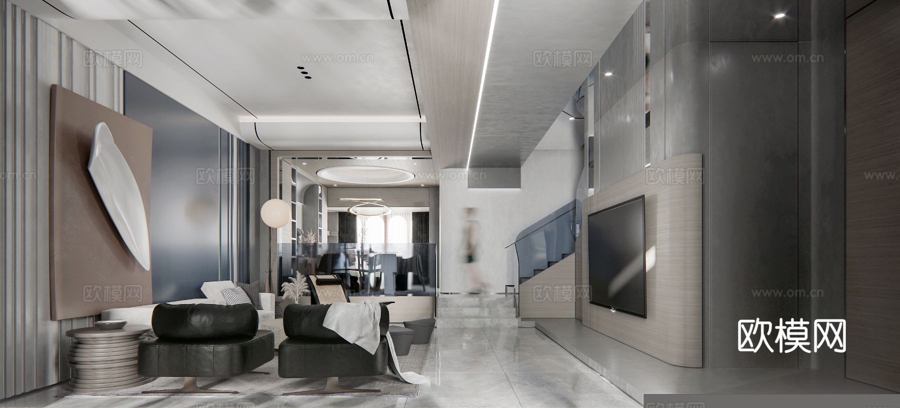 现代复式家居  loft 公寓装修效果图下载（渲染图3）