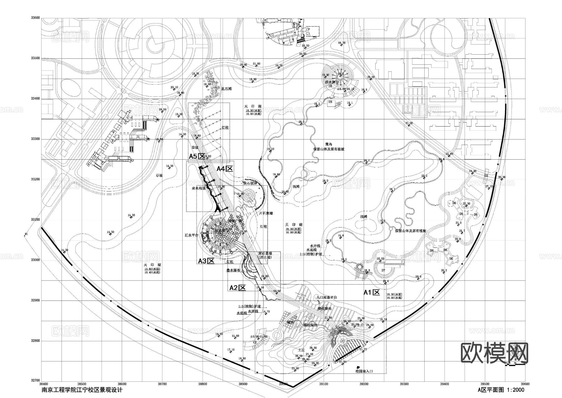 学院景观绿化cad施工图下载