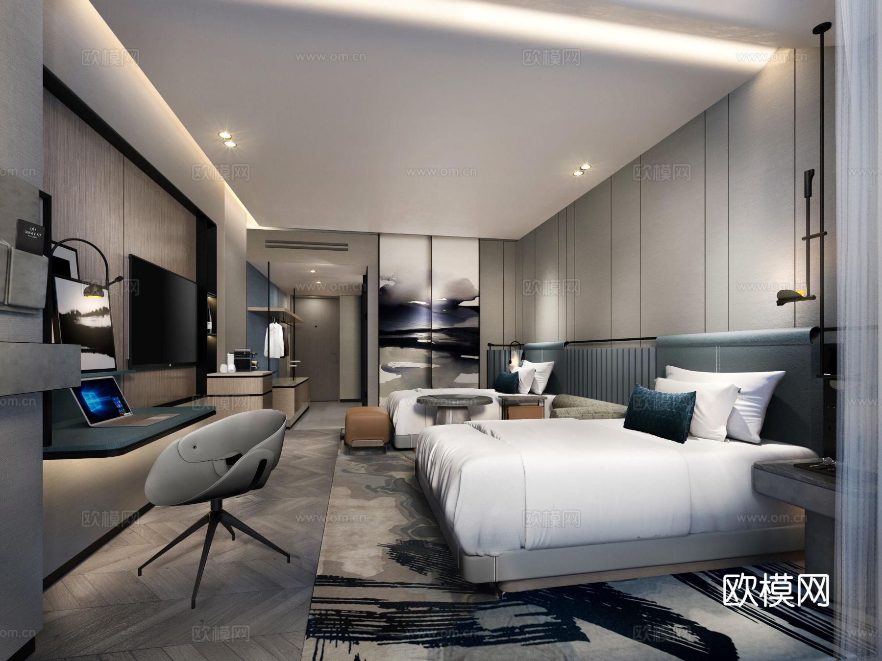 杭州滨奥皇冠假日酒店cad施工图下载（渲染图2）