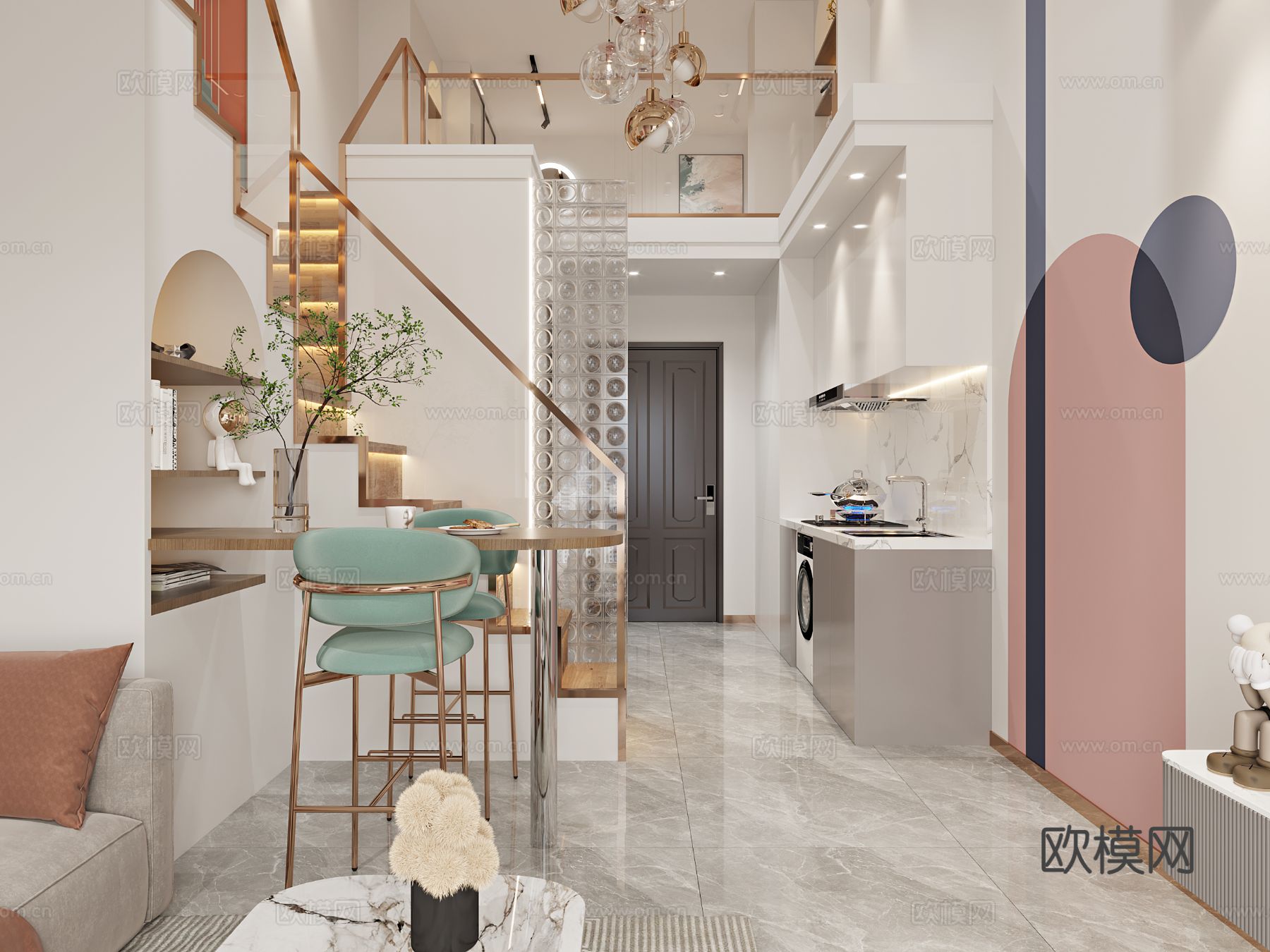 轻奢公寓装修效果图下载（渲染图4）