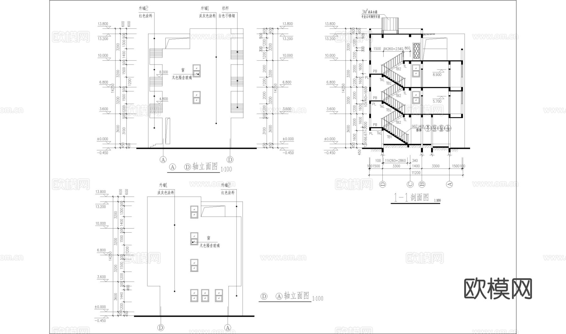 私人别墅建筑结构cad施工图下载（渲染图2）
