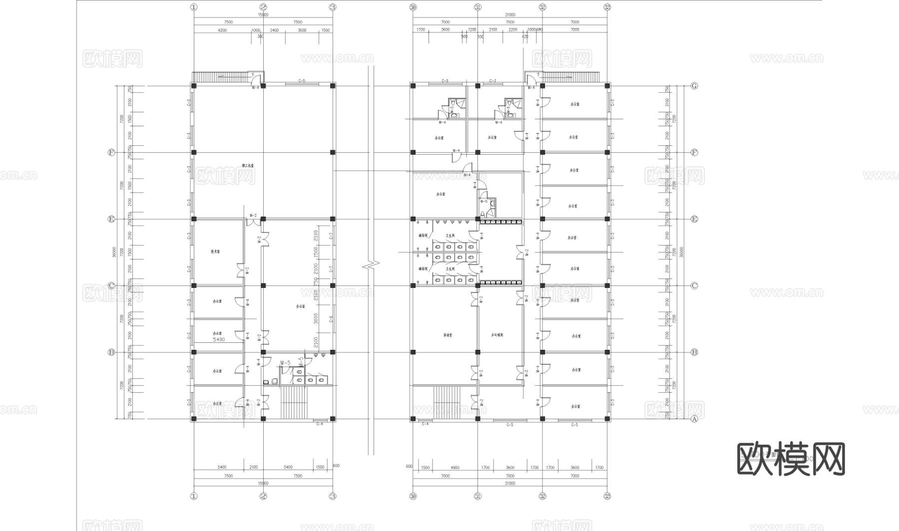 完整的厂房办公楼方案cad施工图下载（渲染图3）