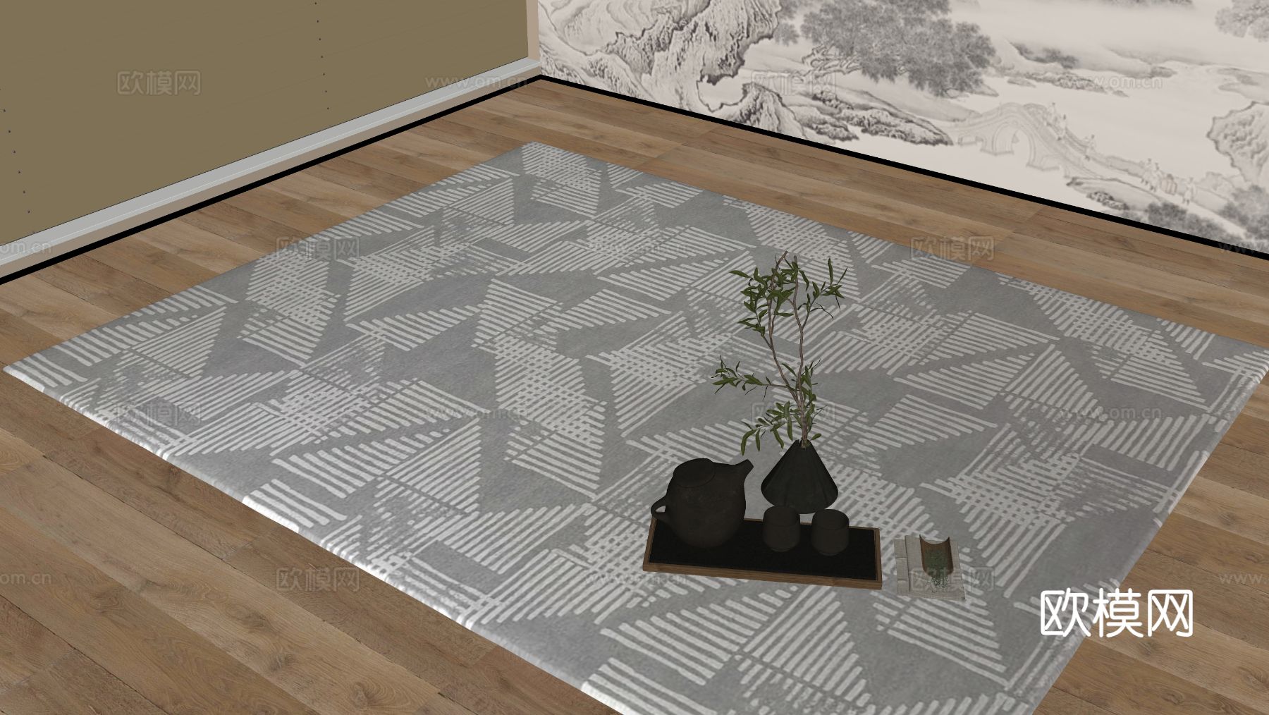 新中式地毯su模型下载（渲染图2）