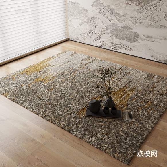 新中式地毯3d模型下载