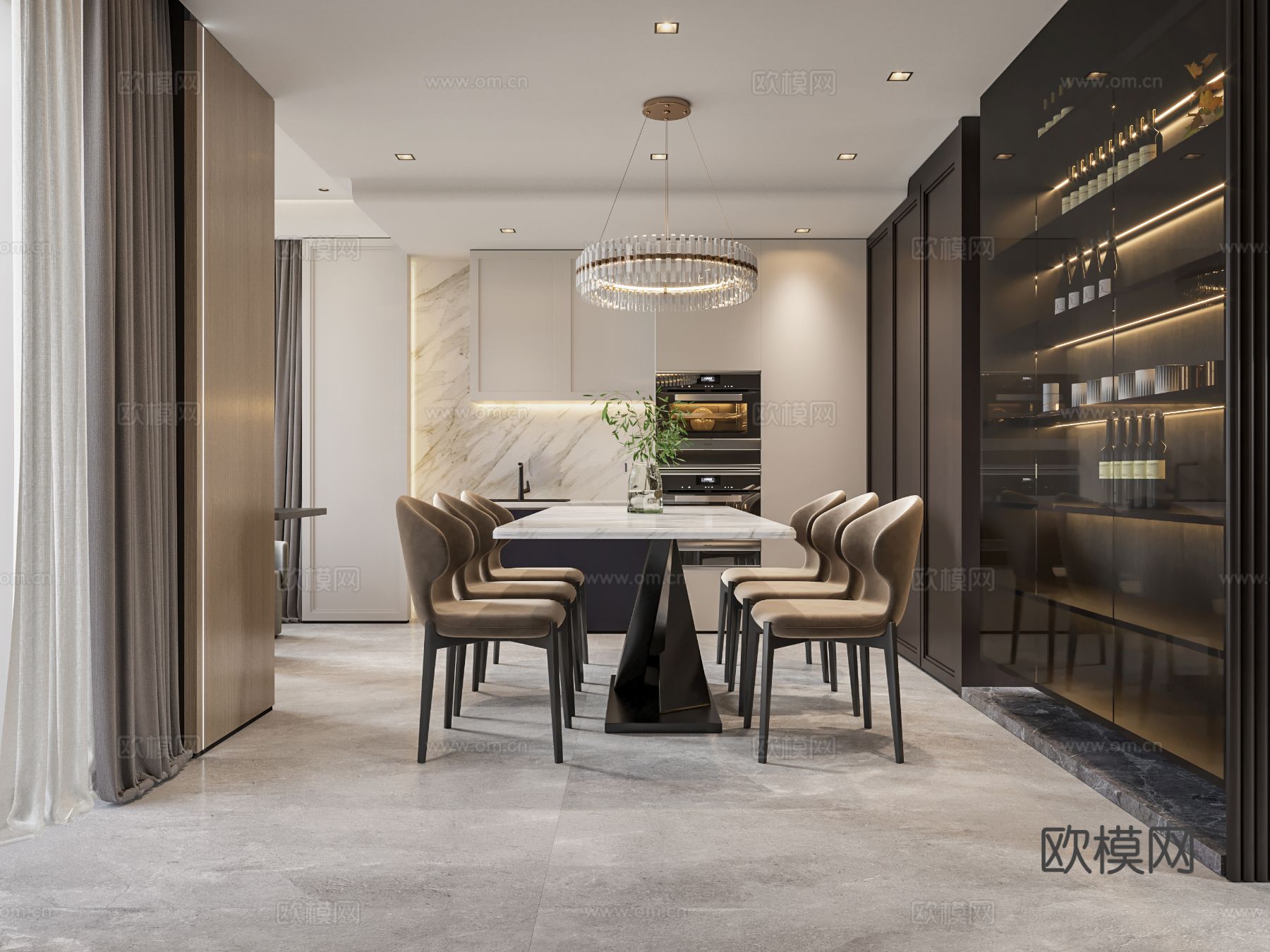 美式公寓客餐厅装修效果图下载（渲染图6）