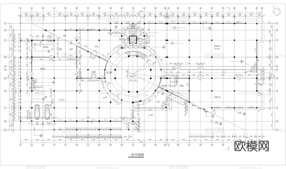全套辦公樓建筑cad施工圖帶效果圖下載(渲染圖1)