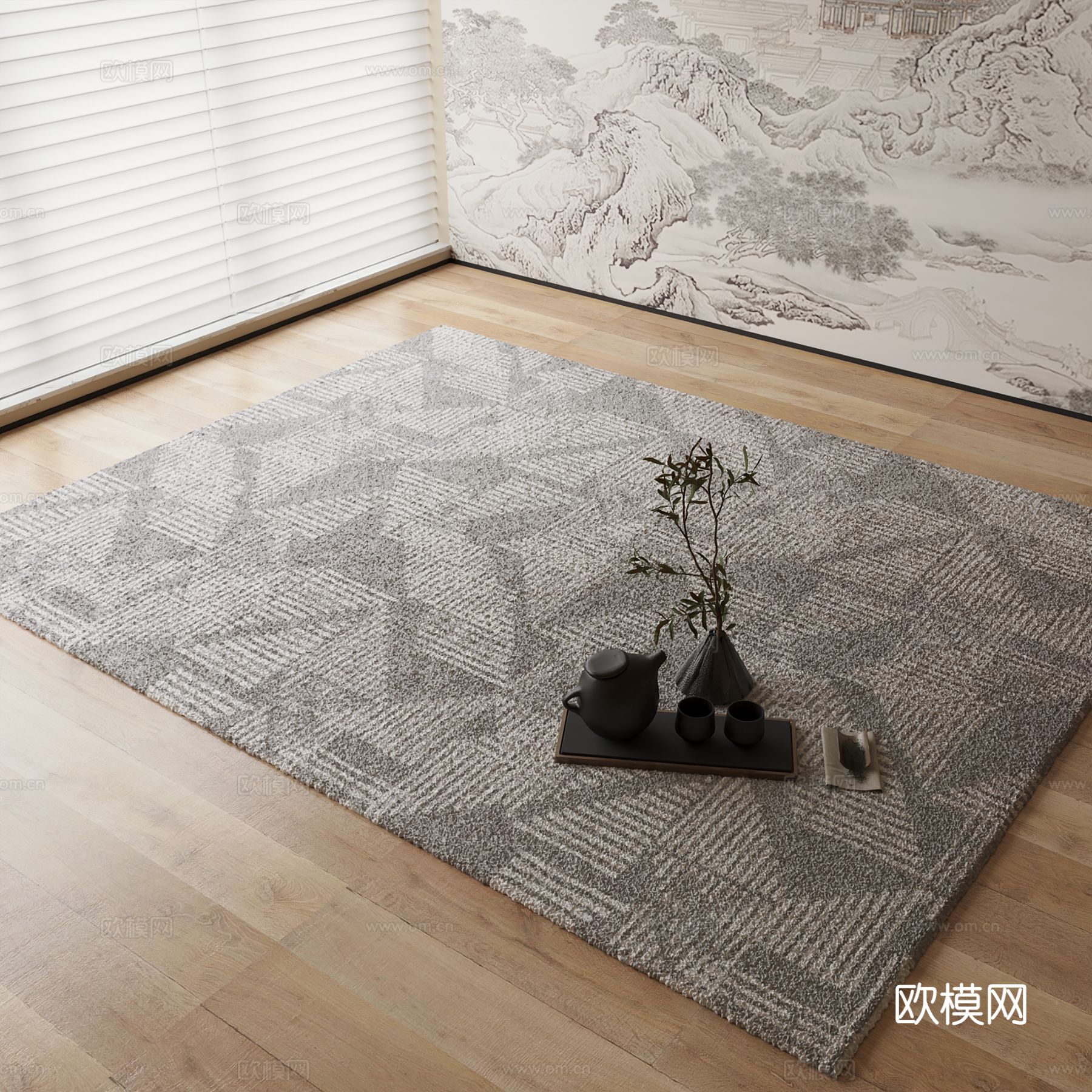 新中式地毯su模型下载（渲染图1）