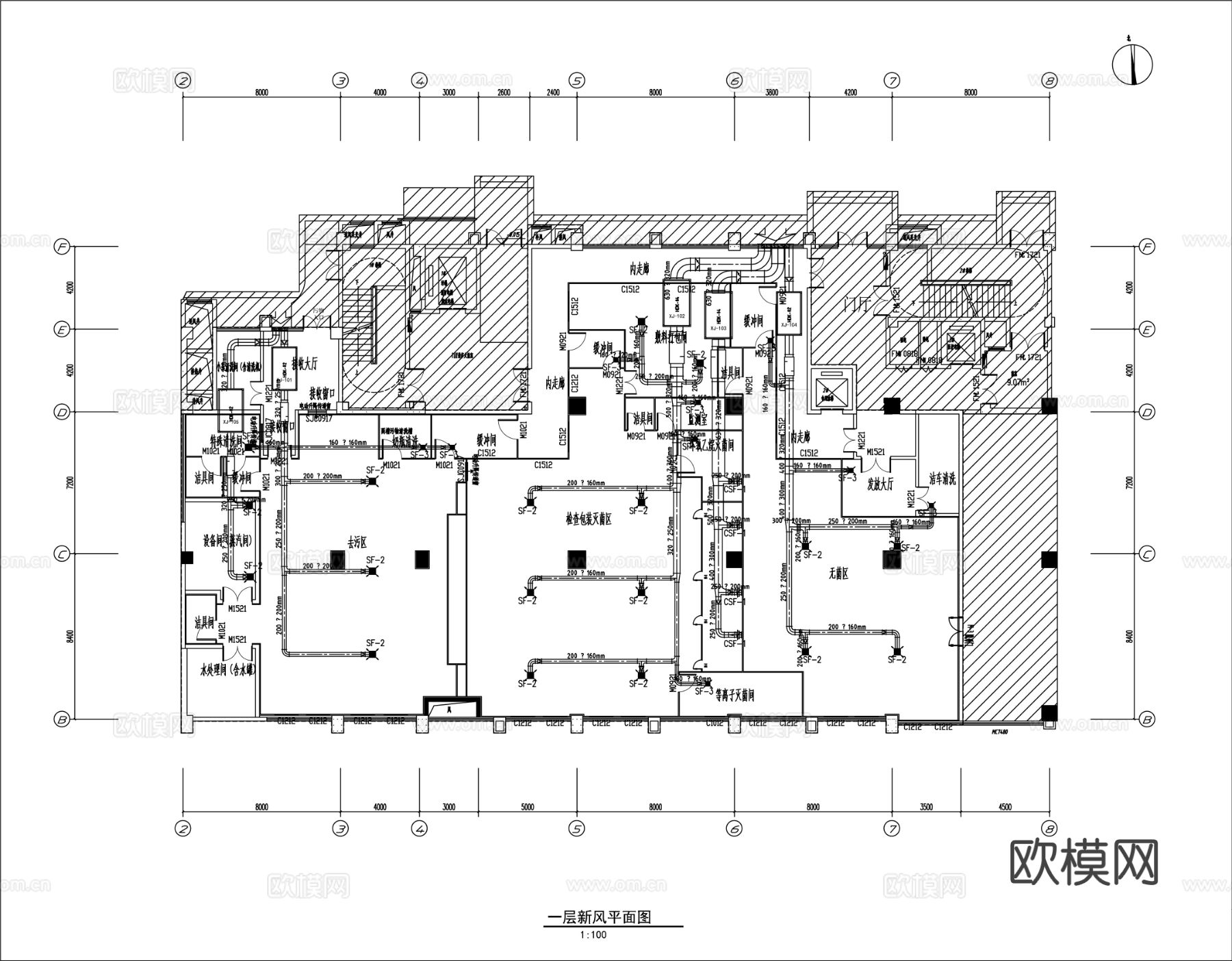 医院供应室建筑装饰暖通cad施工图