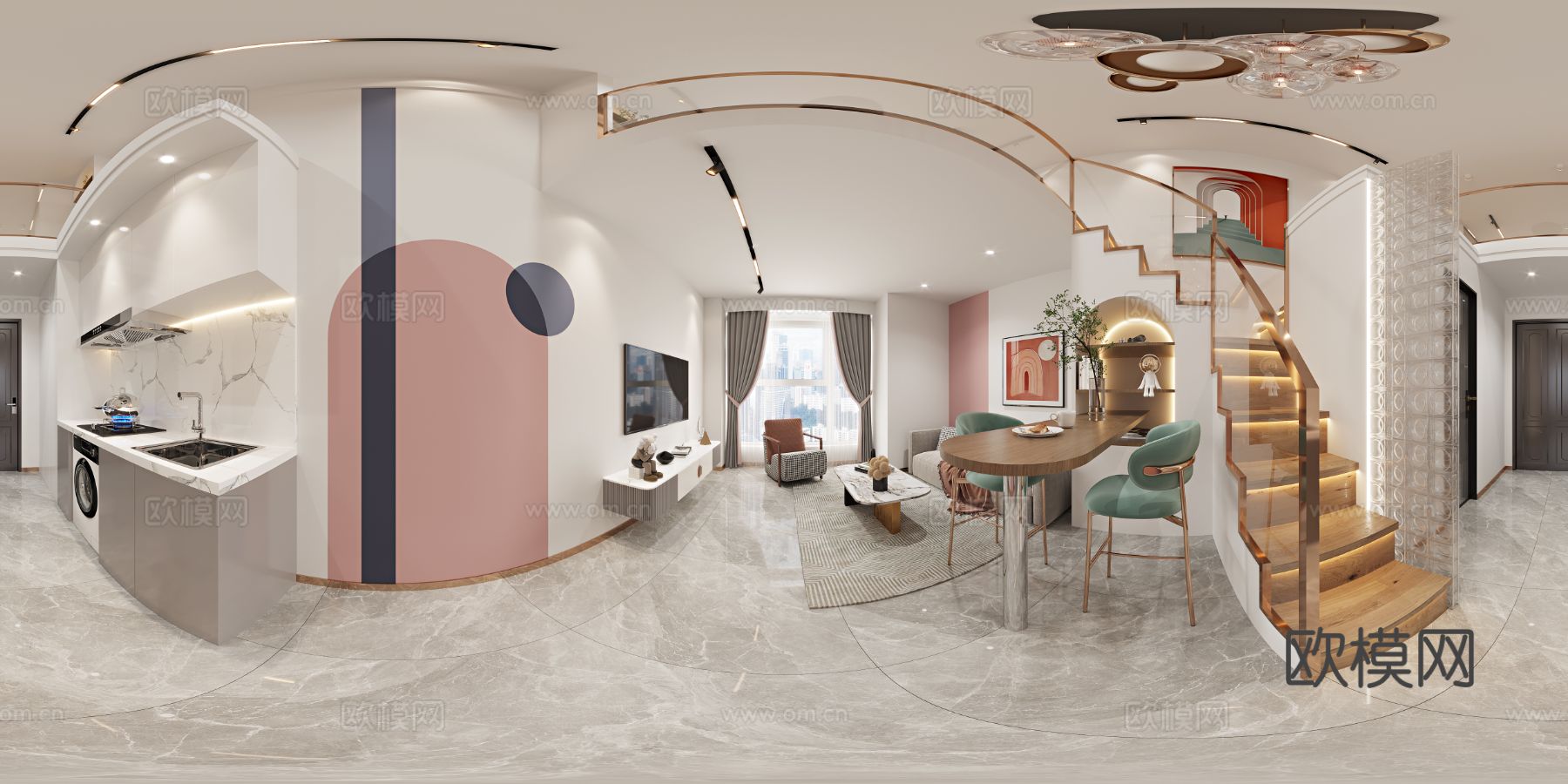 轻奢公寓装修效果图下载（渲染图5）