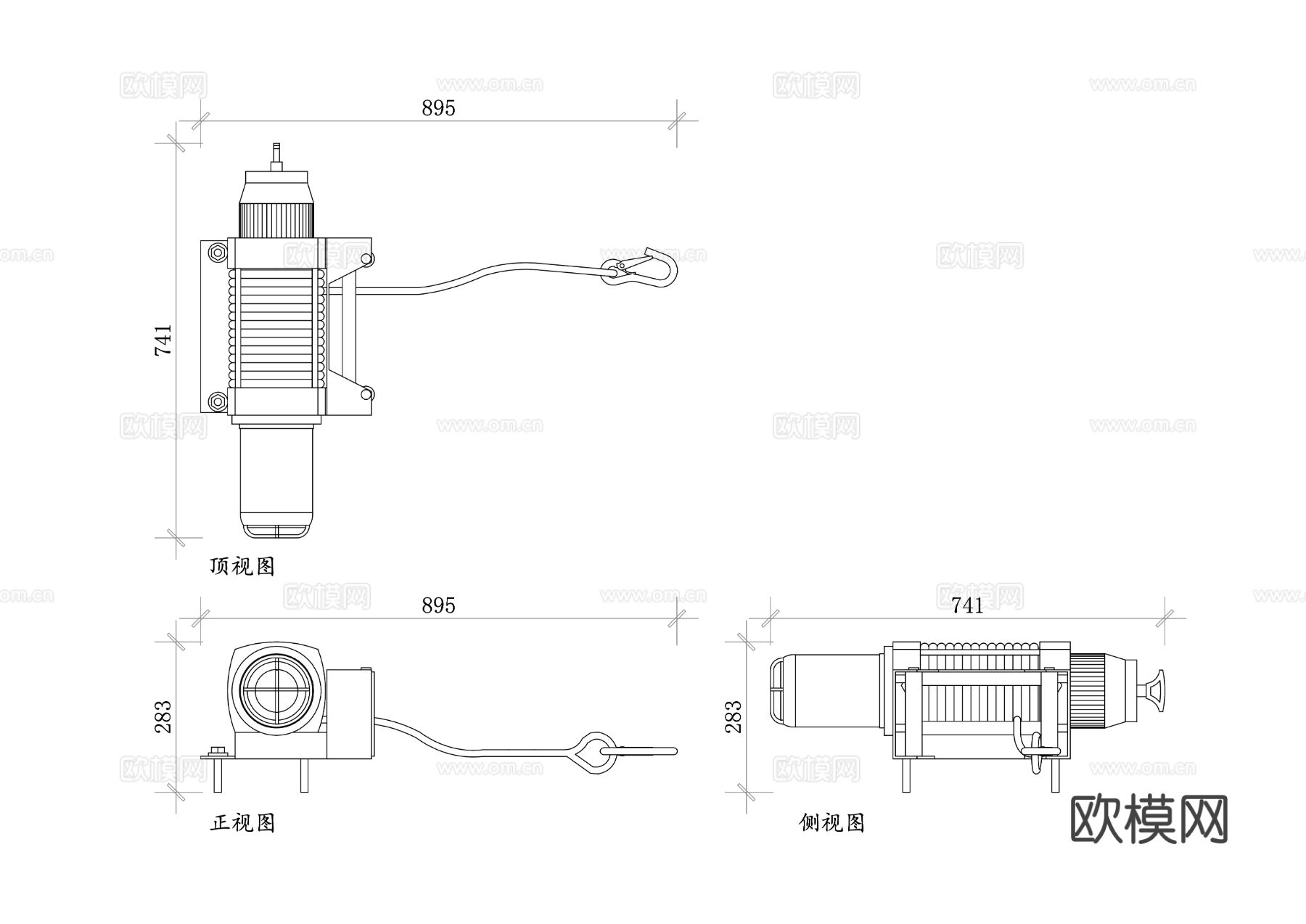 电动卷扬机 绞盘电动型 电力绞车 电动牵引机cad图库下载