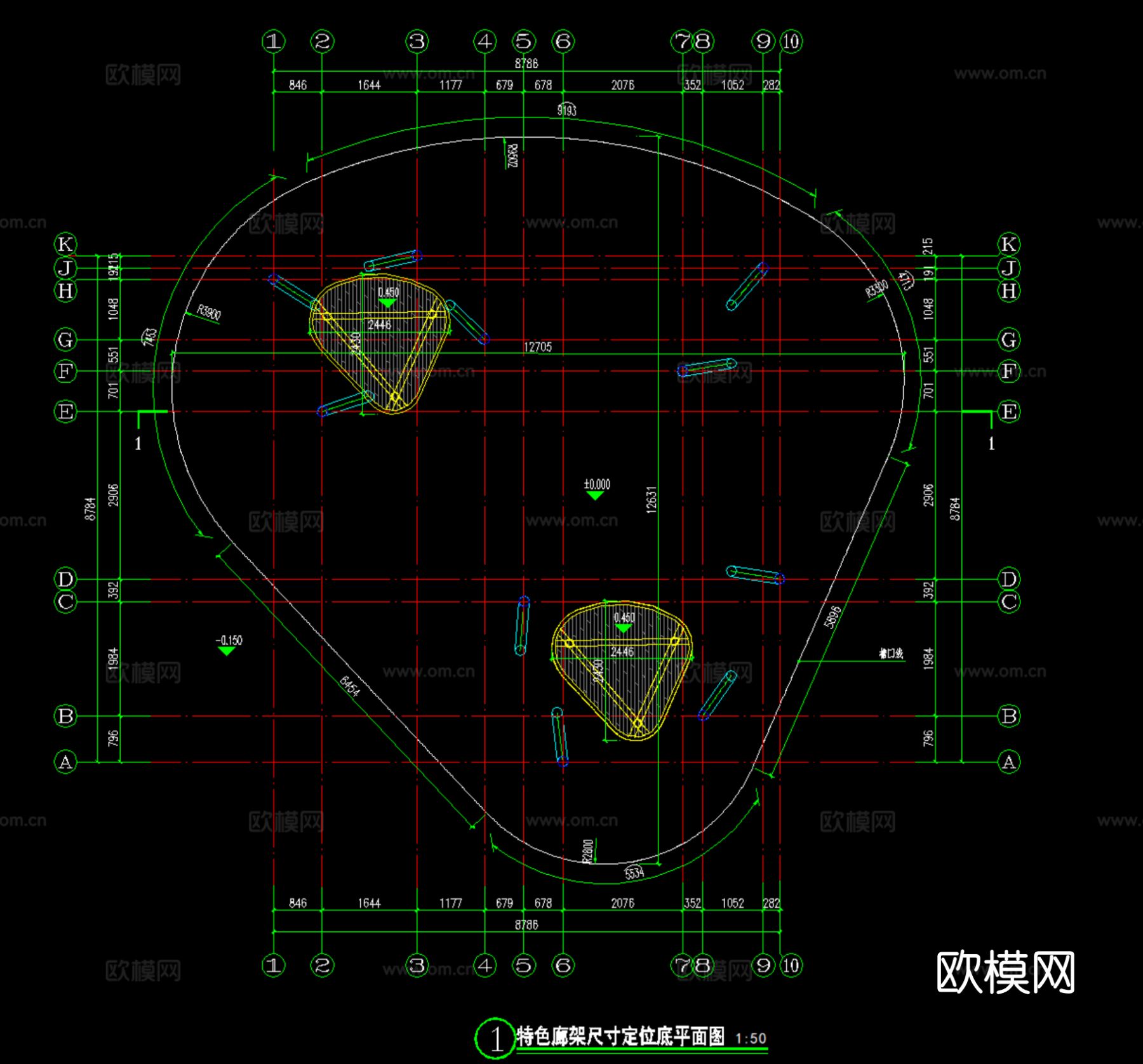 现代异型钢结构廊架节点大样详图下载（渲染图2）
