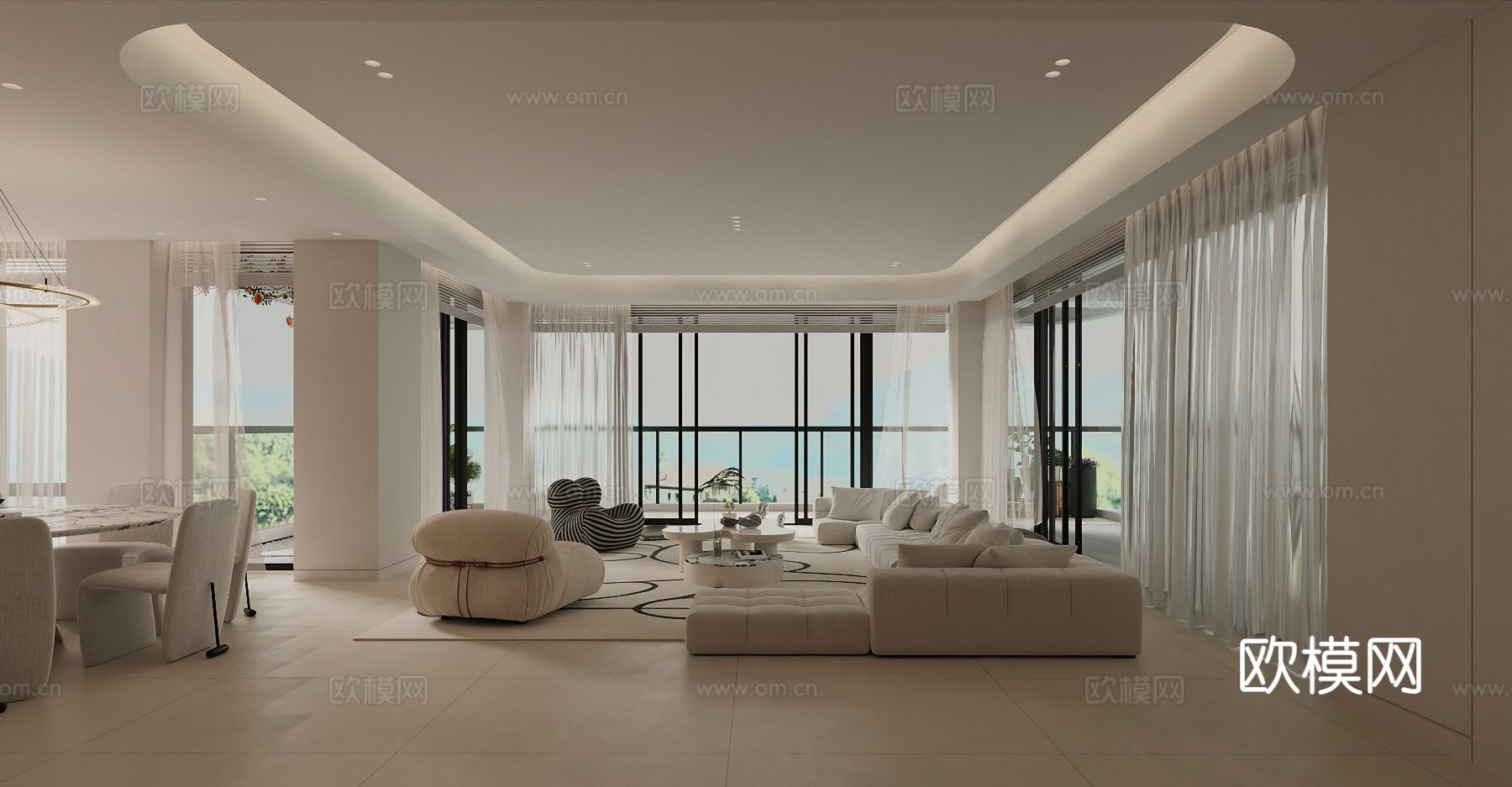 原木奶油风平层装修效果图下载（渲染图3）