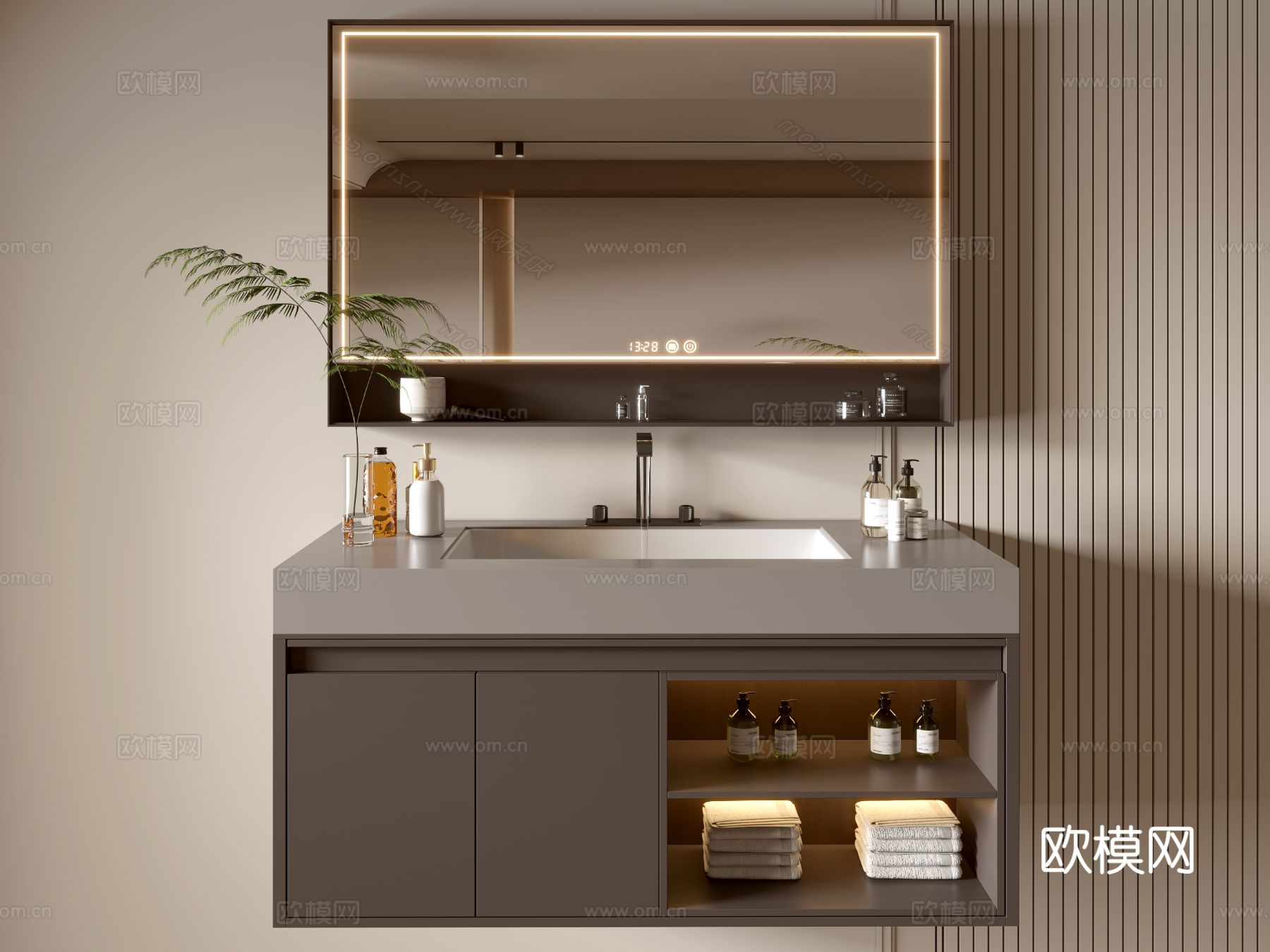 现代浴室柜 浴室台盆 浴室摆件 镜柜 洗手池3d模型下载