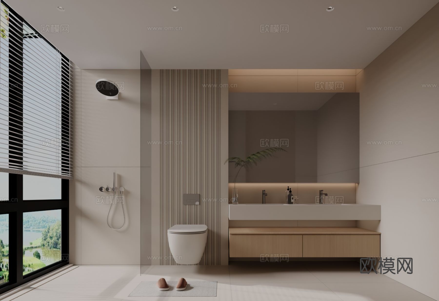 原木奶油风平层装修效果图下载（渲染图5）