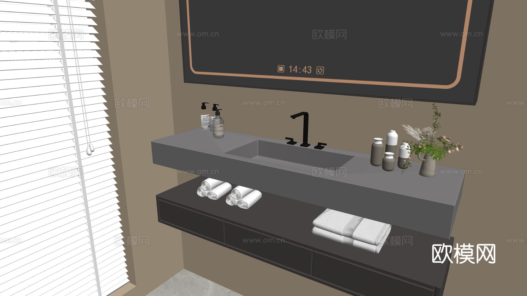 现代浴室柜 浴室台盆 浴室摆件 镜柜 洗手池su模型