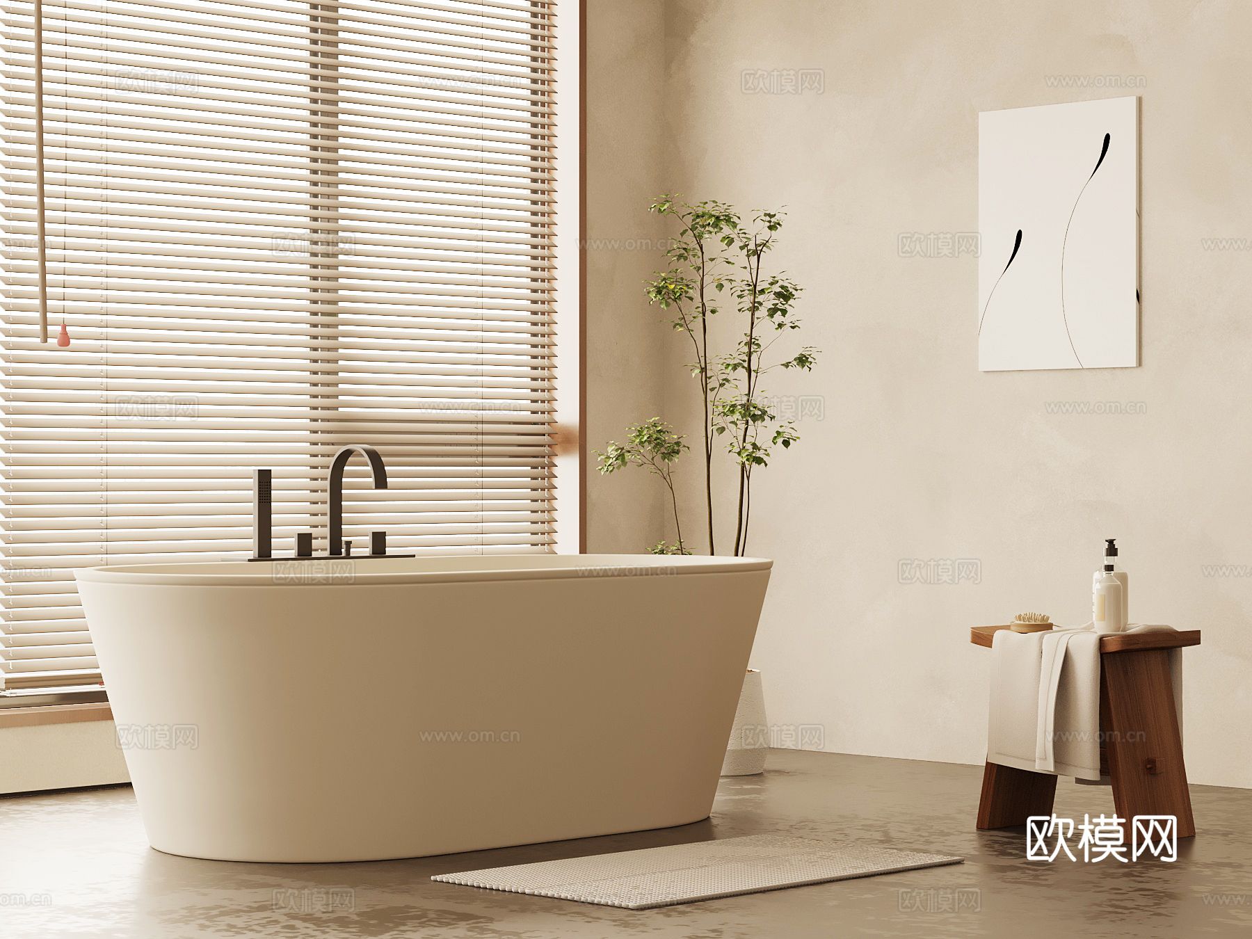中古风浴缸 卫浴小件su模型下载（渲染图1）