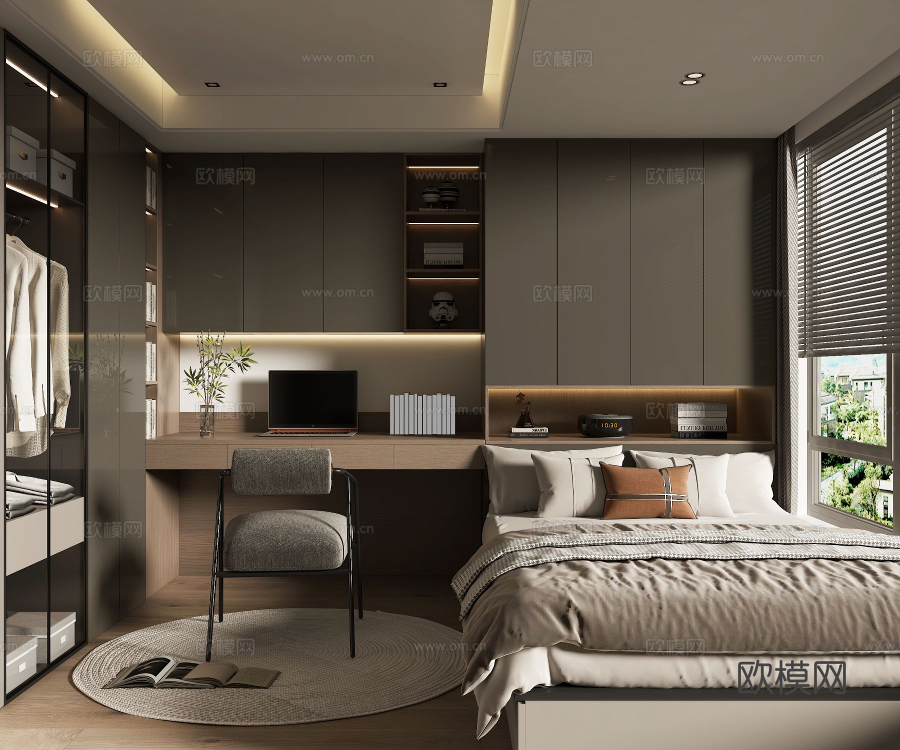 现代家居榻榻米卧室su模型