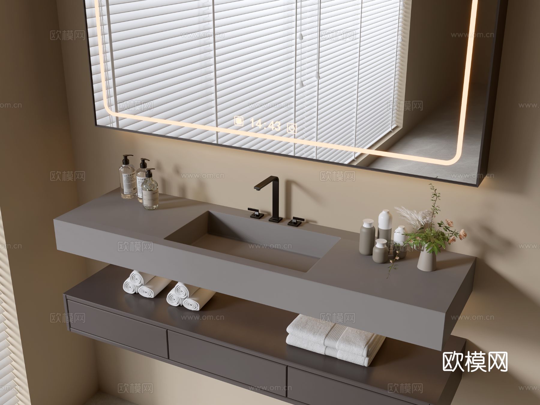 现代浴室柜 浴室台盆 浴室摆件 镜柜 洗手池su模型