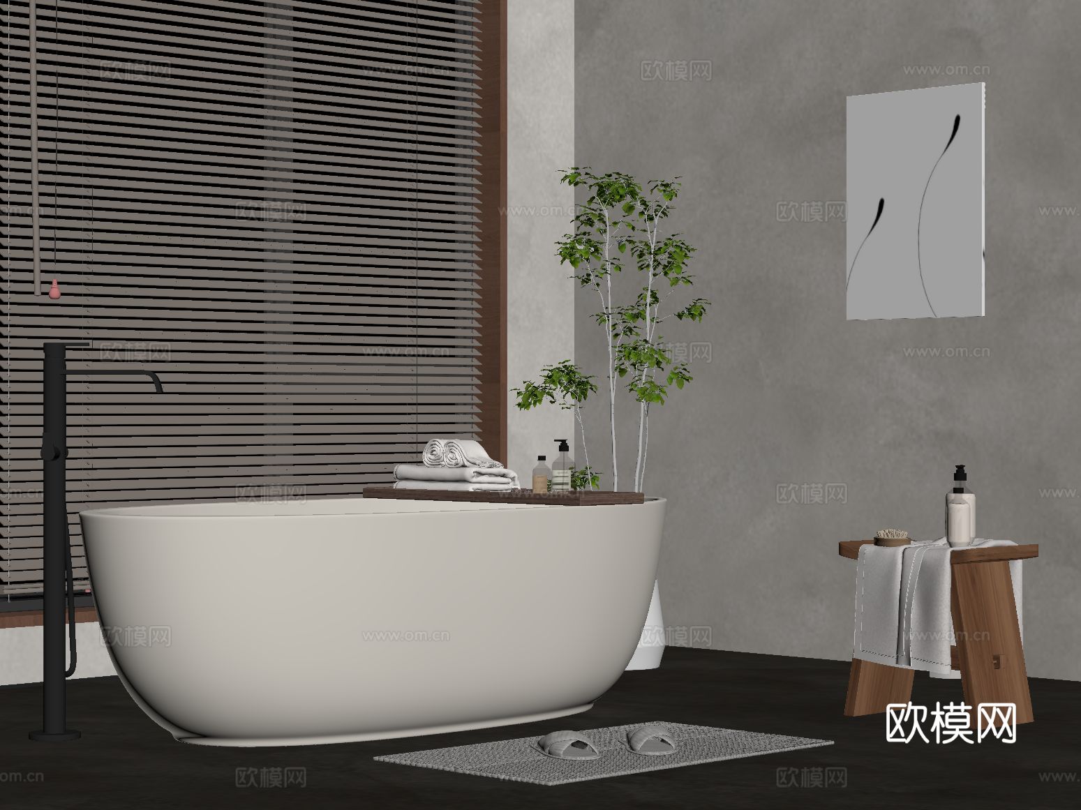 中古风浴缸 卫浴小件su模型下载（渲染图2）