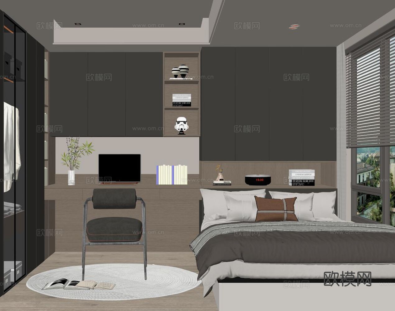 现代家居榻榻米卧室su模型