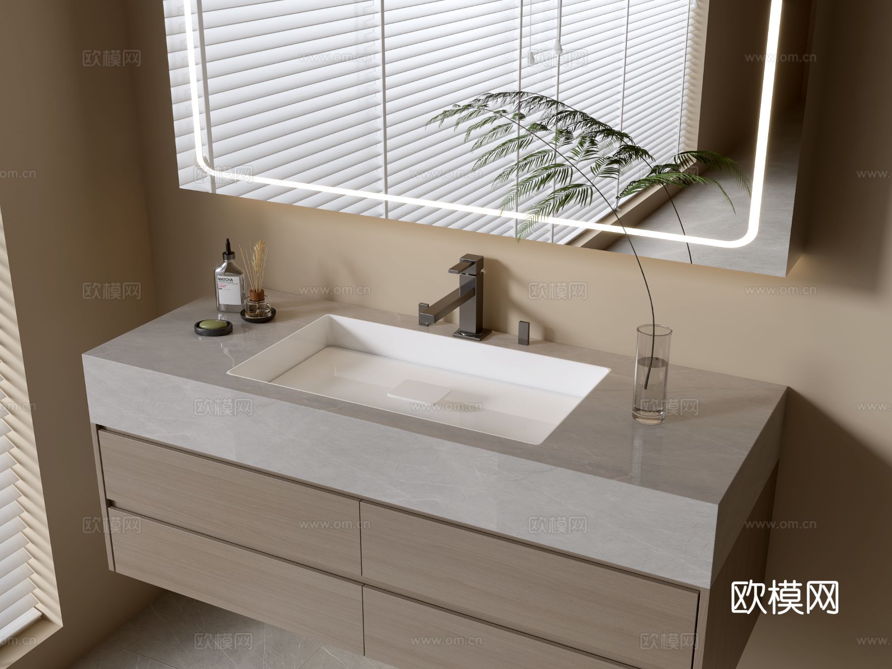 现代浴室柜 浴室台盆 浴室摆件 镜柜 洗手池su模型