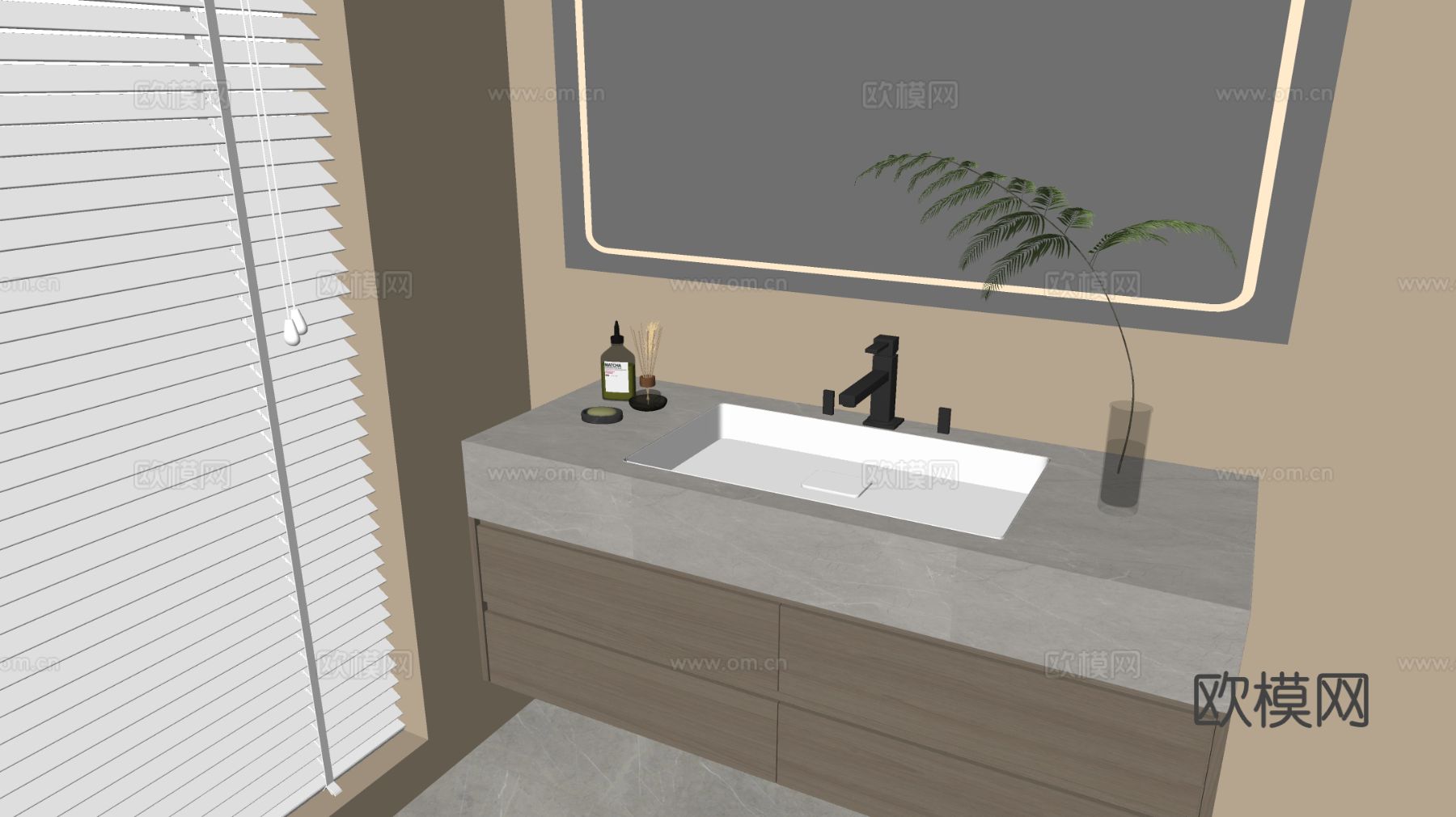 现代浴室柜 浴室台盆 浴室摆件 镜柜 洗手池su模型