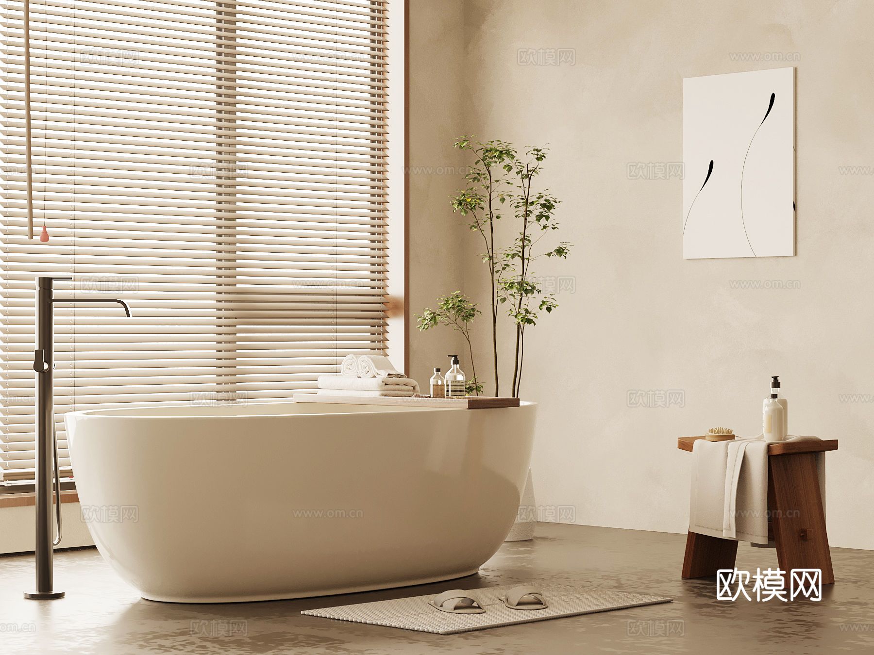 中古风浴缸 卫浴小件su模型下载（渲染图1）