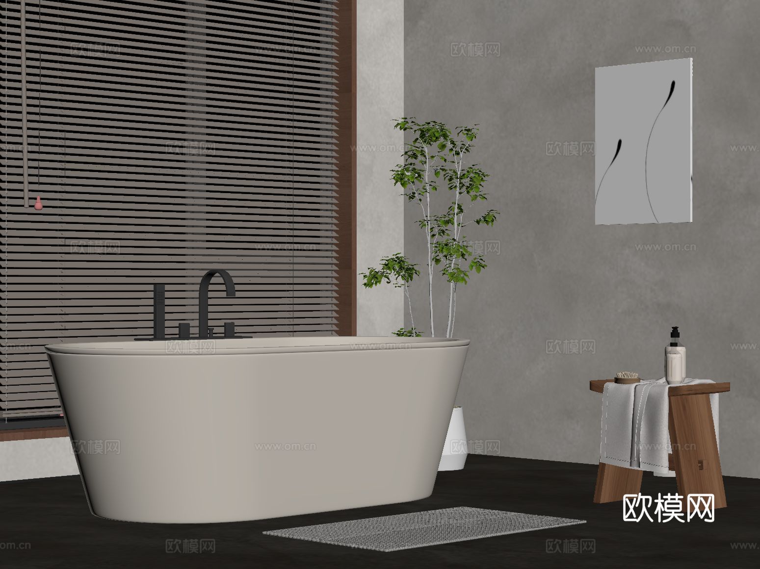 中古风浴缸 卫浴小件su模型下载（渲染图2）